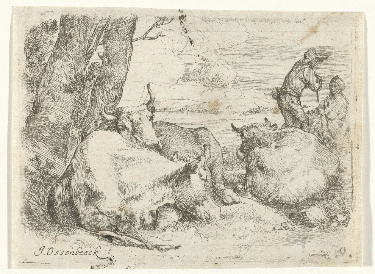 Üç inek ve iki çoban by Jan van Ossenbeeck