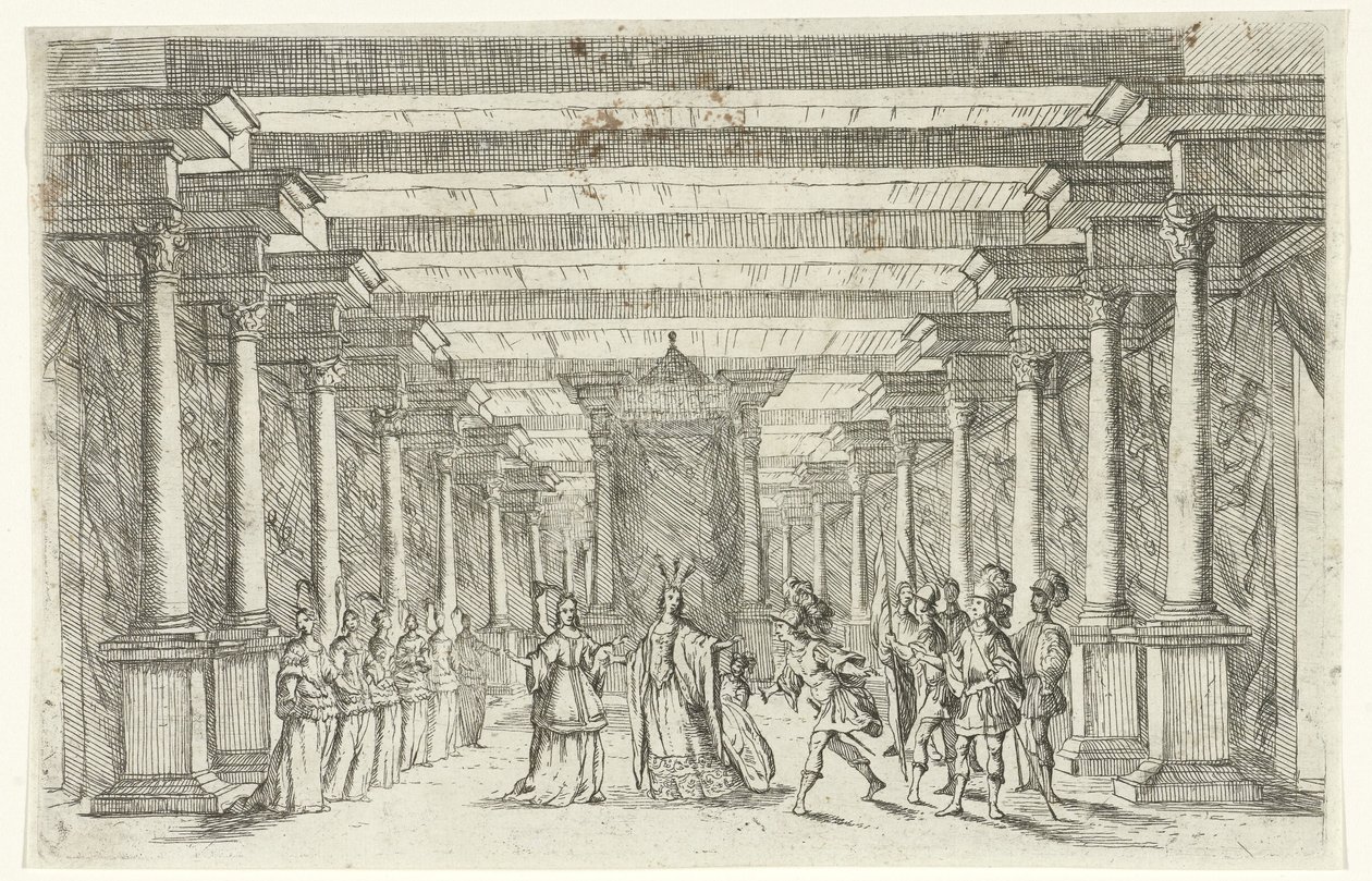 Bir prensesi selamlayan bir savaşçı Sahne seti tasarımı (seri başlığı) by Jan van Ossenbeeck