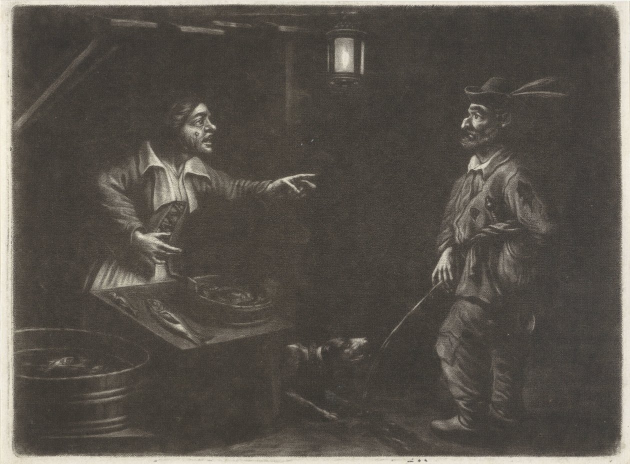 Balıkçı ve idrar yapan bir adamla gece manzarası by Jan van Somer