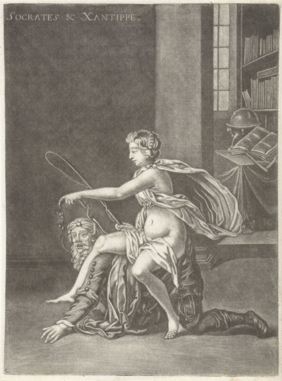 Sokrates karısı tarafından alay edildi Sokrates ve Xanthippe (nesne üzerindeki başlık) by Jan van Somer