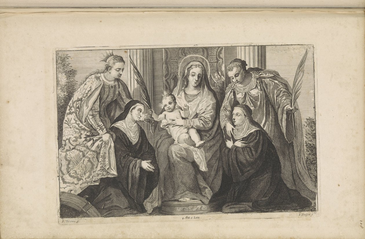 İsa Çocuklu Meryem, Aziz Lucia, İskenderiyeli Aziz Catherine ve İki Kurucu by Jan van Troyen