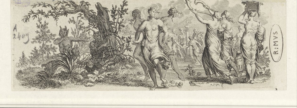 Satirler tarafından gözetlenen dans eden periler by Jan van Vianen