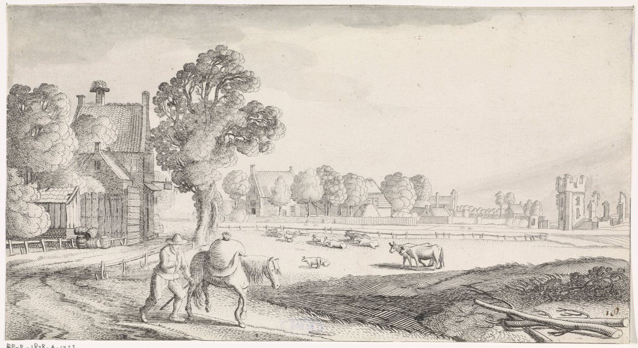 Köy yolunda yük arabası olan çiftçi Playsante manzaraları ve eğlenceli sahneler (dizi başlığı) by Jan van de Velde (II)