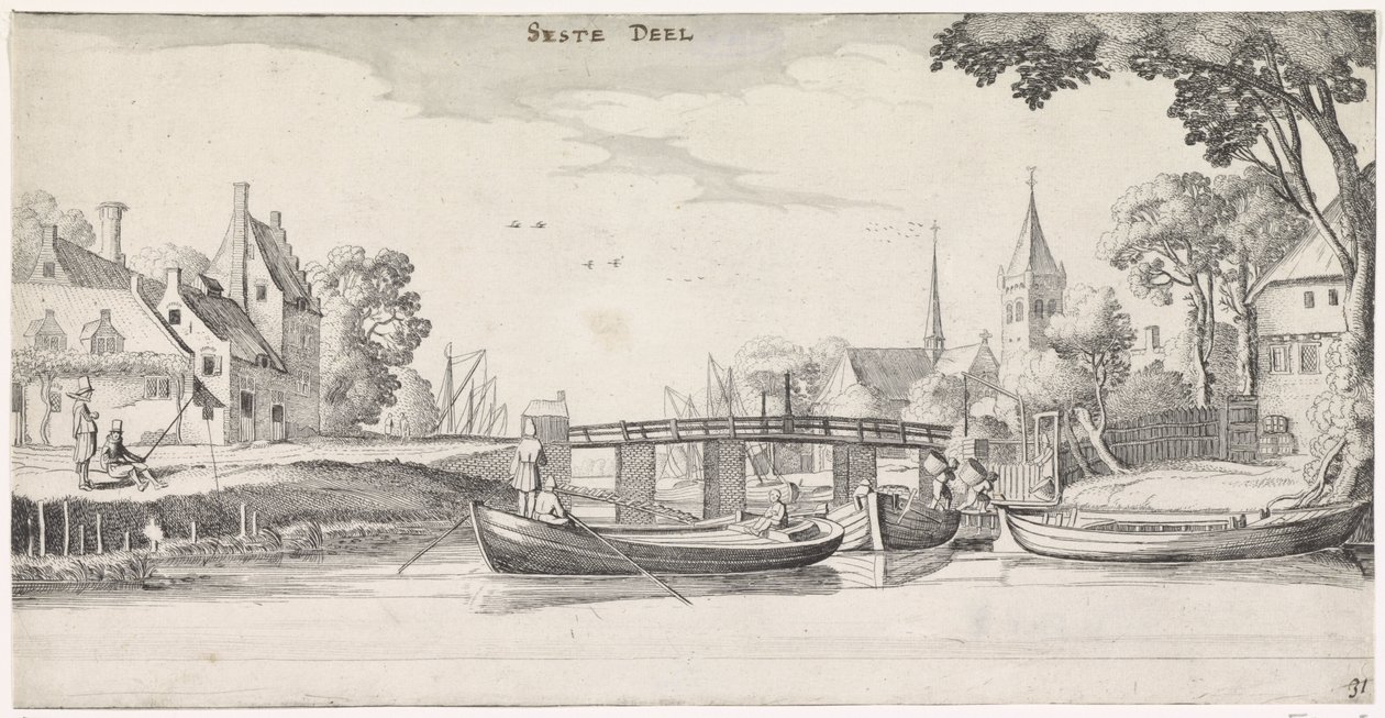 Bir köyde bir iskelede tekneler Playsante manzaraları ve eğlenceli sahneler (dizi başlığı) by Jan van de Velde (II)