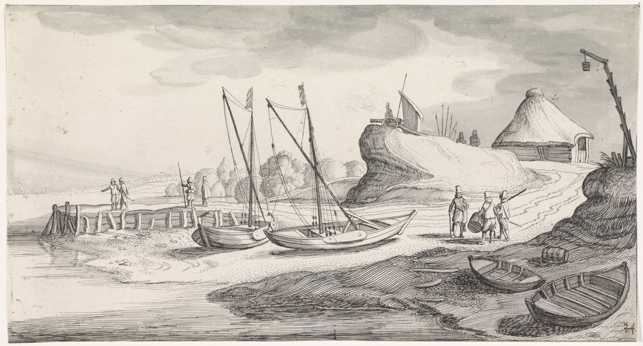 Bir nehir kıyısında tekneler Playsante manzaraları ve eğlenceli sahneler (dizi başlığı) by Jan van de Velde (II)