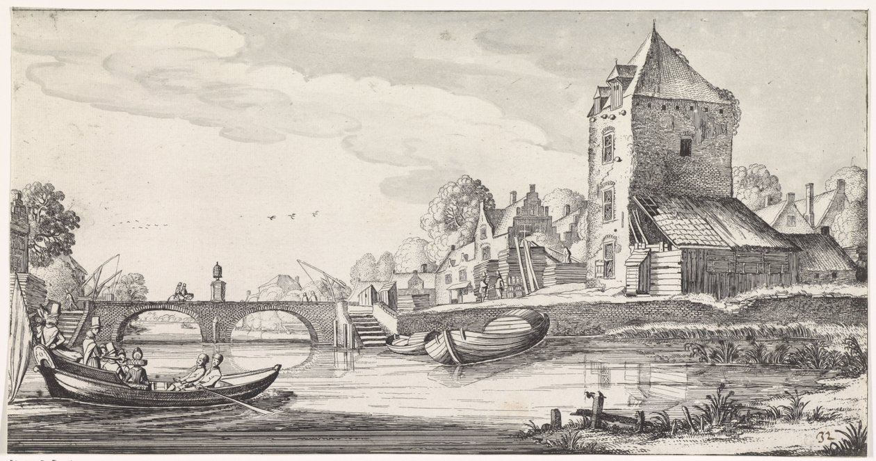 nehir kenarı köyü Keyifli manzaralar ve eğlenceli şiirler (dizi adı) by Jan van de Velde (II)