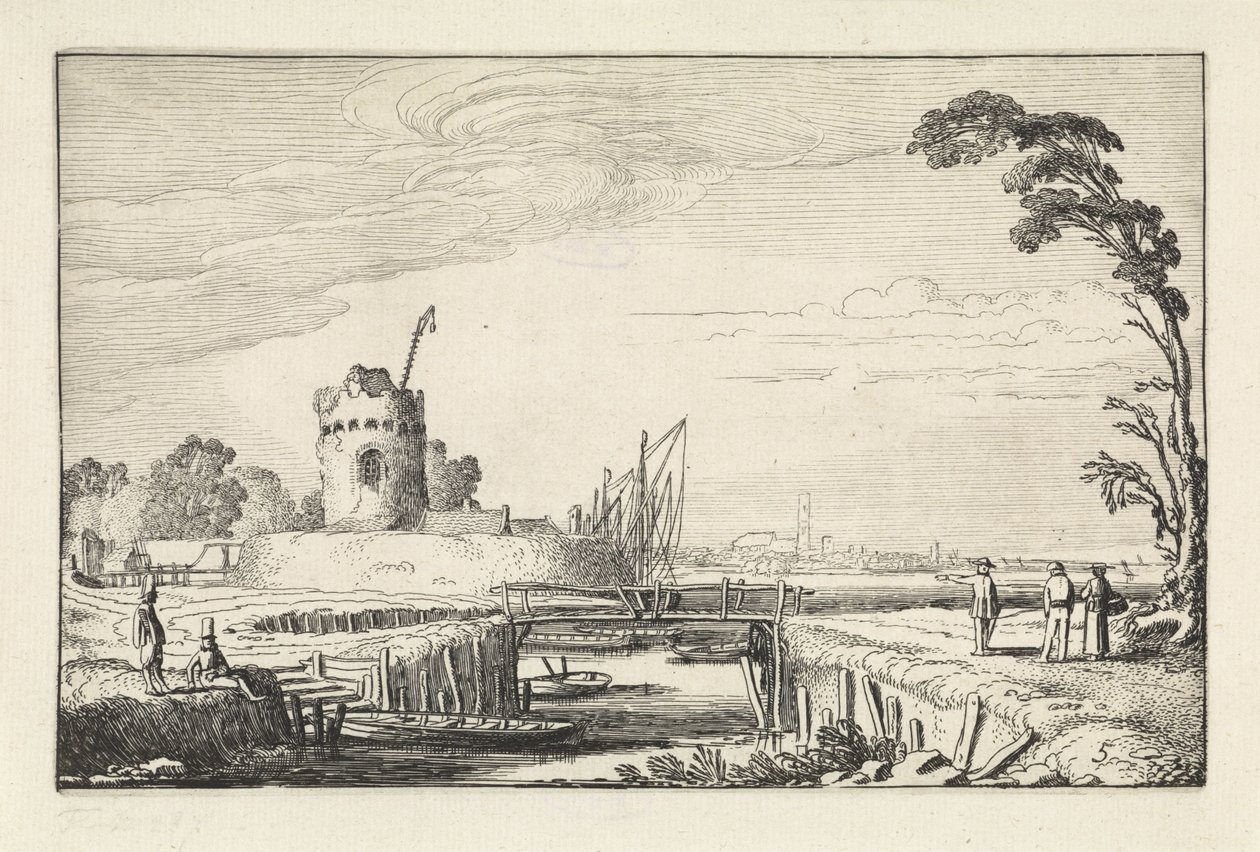 Liman ve kuledeki figürler Manzaralar (dizi başlığı) Amenissimae aliquot requculae (dizi başlığı) by Jan van de Velde (II)