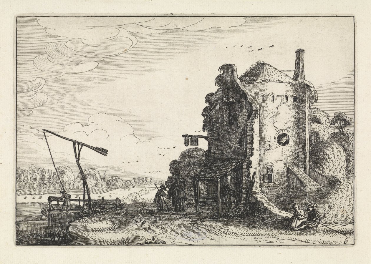 Yuvarlak bir kuledeki bir handa rakamlar Manzaralar (dizi başlığı) Amenissimae aliquot requculae (dizi başlığı) by Jan van de Velde (II)