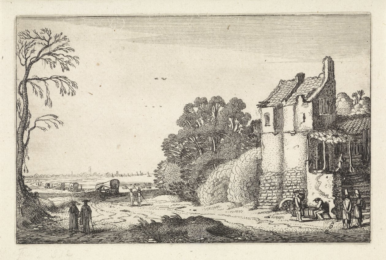 Bir köy yolunda bir evde ve kapalı vagonlarda rakamlar Manzaralar (dizi başlığı) Amenissimae aliquot requculae (dizi başlığı) by Jan van de Velde (II)