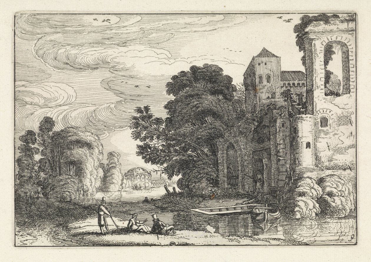 Nehir kenarındaki bir kalede rakamlar Manzaralar (dizi başlığı) Amenissimae aliquot requculae (dizi başlığı) by Jan van de Velde (II)