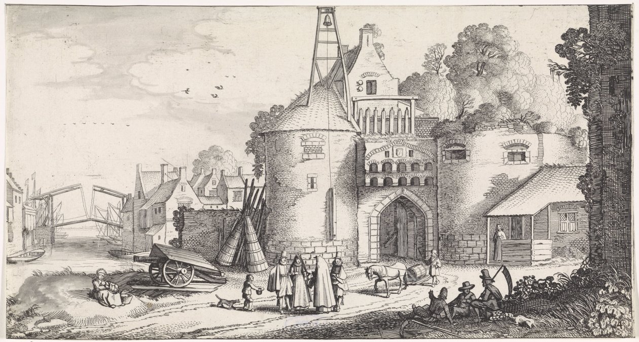 Bir şehir kapısındaki rakamlar Eğlenceli manzaralar ve eğlenceli şiirler (dizi adı) by Jan van de Velde (II)