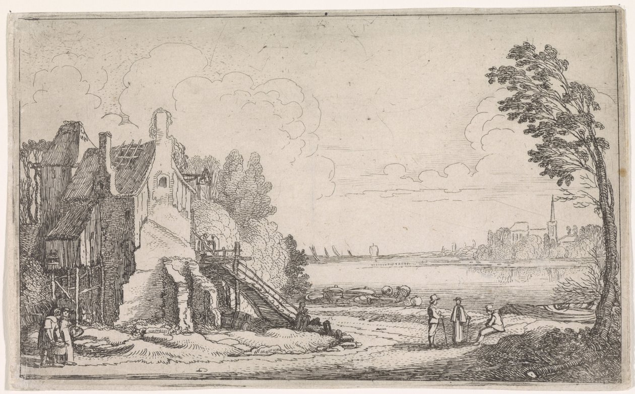 Bir nehir tarafından harap bir evde rakamlar Nehir manzaraları (dizi başlığı) by Jan van de Velde (II)