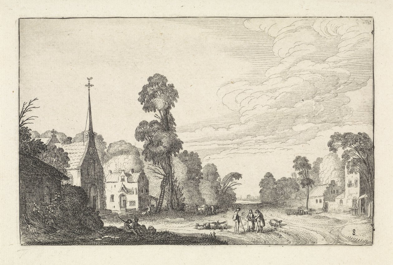 Kiliseli bir köyde rakamlar ve sığırlar Manzaralar (dizi başlığı) Amenissimae aliquot requculae (dizi başlığı) by Jan van de Velde (II)