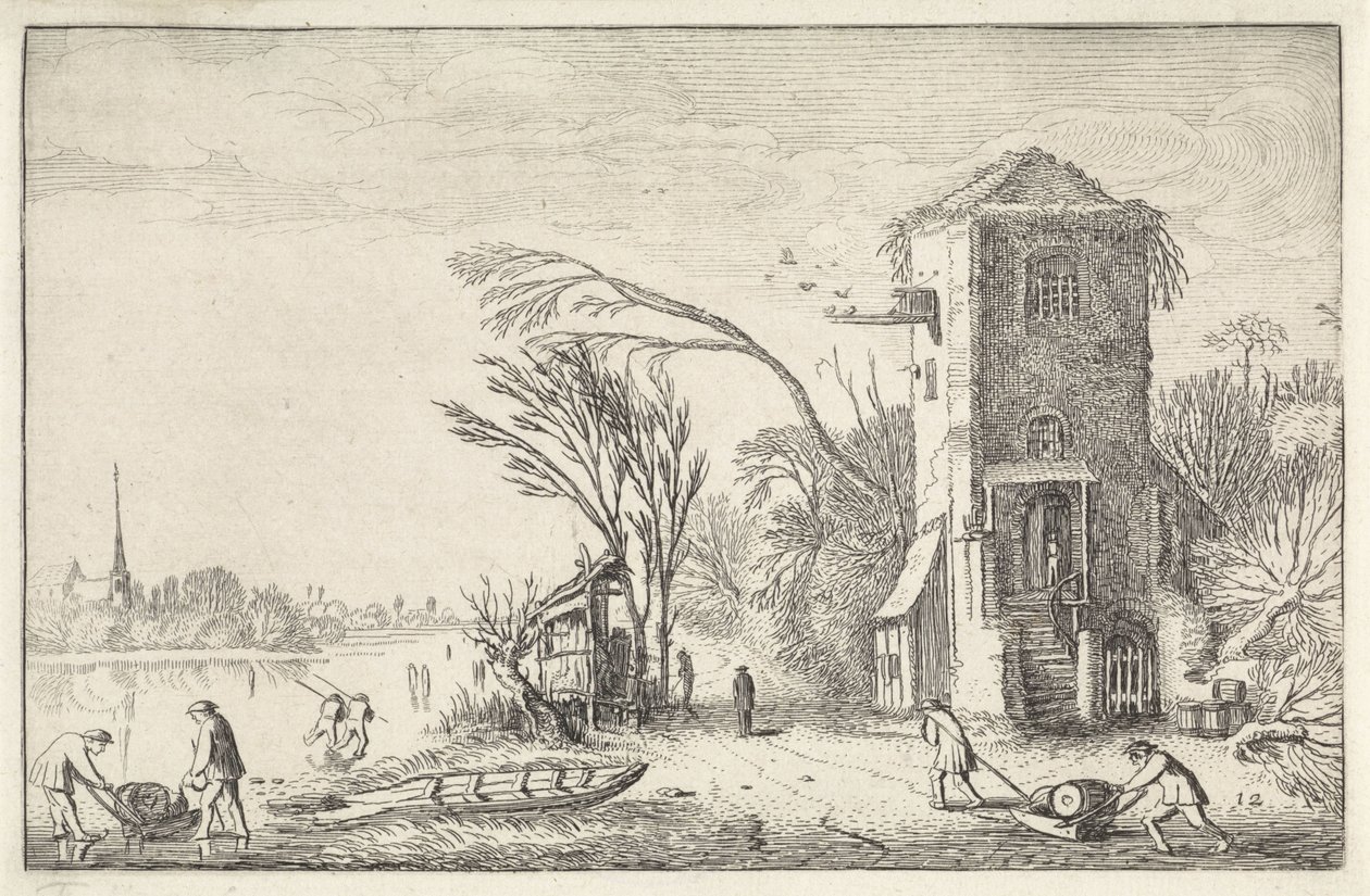 Bir kule ile bir kış manzarasında figürler Manzaralar (dizi başlığı) Amenissimae aliquot requculae (dizi başlığı) by Jan van de Velde (II)