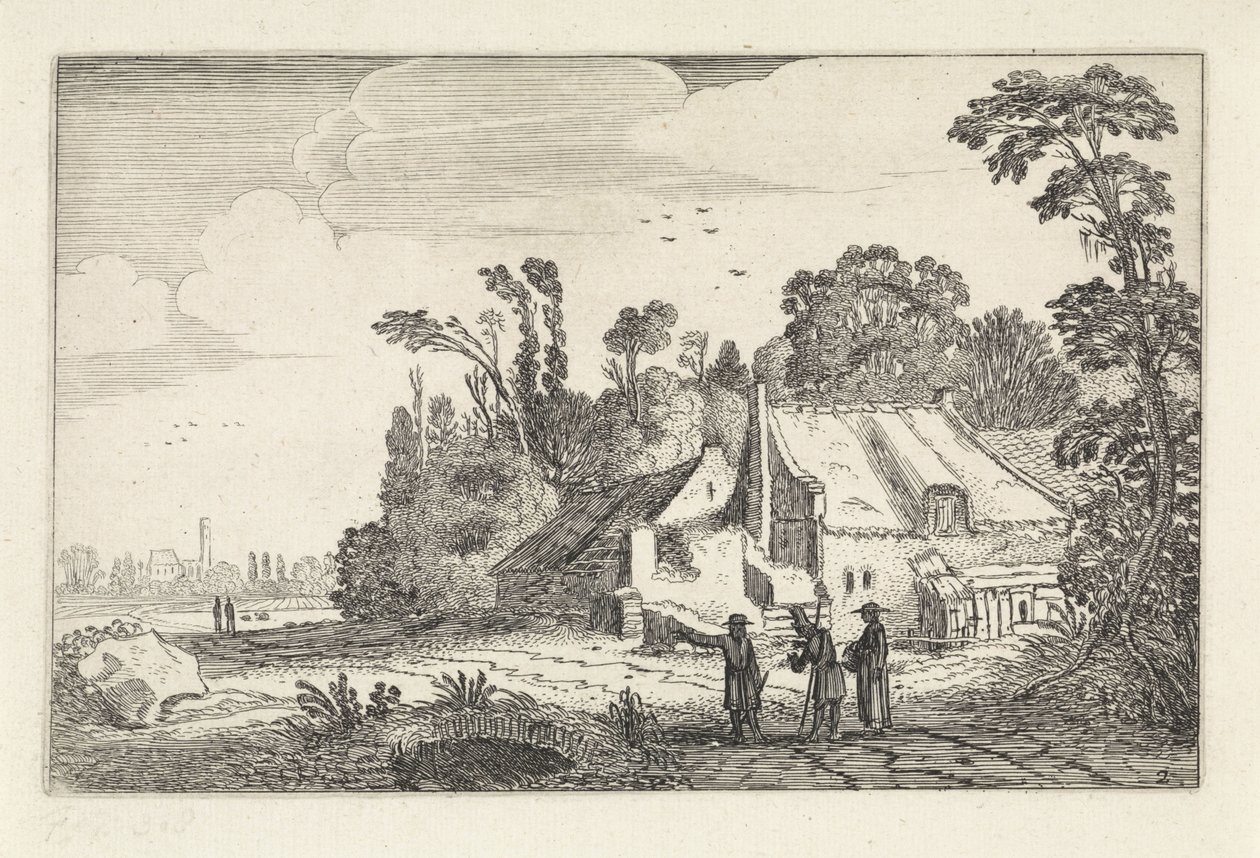 Bir çiftlikte bir köy yolunda rakamlar Manzaralar (dizi başlığı) Amenissimae aliquot requculae (dizi başlığı) by Jan van de Velde (II)