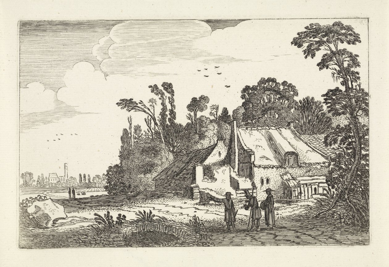 Bir çiftlikte bir köy yolunda rakamlar Manzaralar (dizi başlığı) Amenissimae aliquot requculae (dizi başlığı) by Jan van de Velde (II)