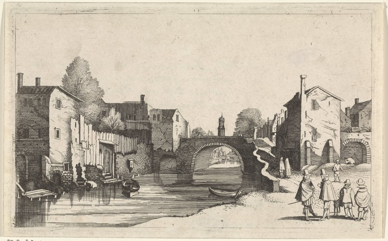 Bir şehirde bir kanal görünümü Deniz Manzaraları (dizi adı) by Jan van de Velde (II)