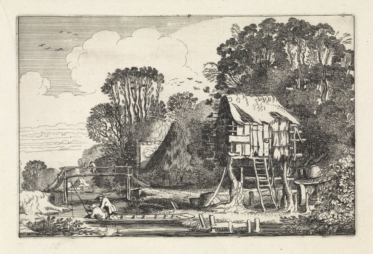 Bir güvercinlik yakınındaki bir teknede olta balıkçıları Manzaralar (dizi başlığı) Amenissimae aliquot requculae (dizi başlığı) by Jan van de Velde (II)