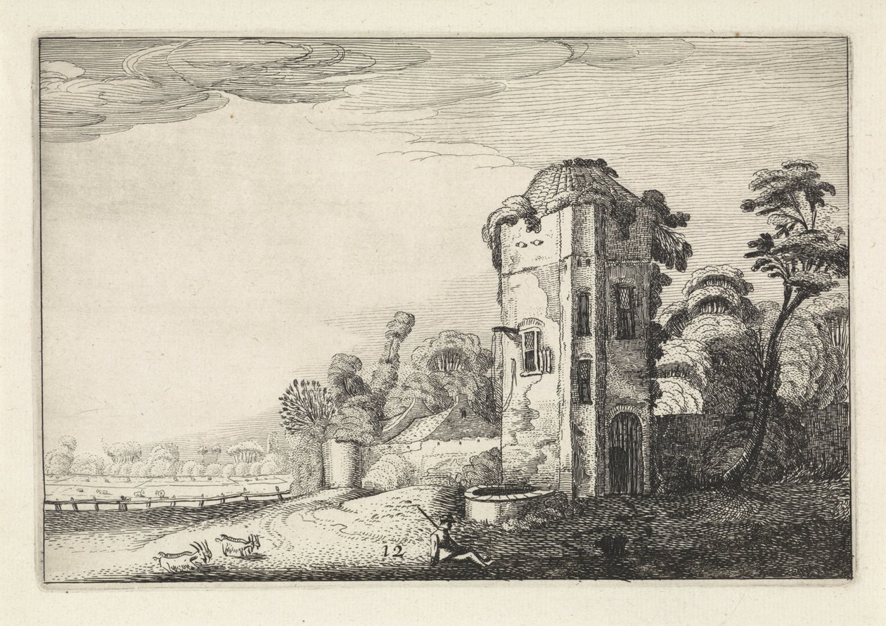 Kuyusu olan bir kulede çoban Manzaralar (dizi başlığı) Amenissimae aliquot requculae (dizi başlığı) by Jan van de Velde (II)