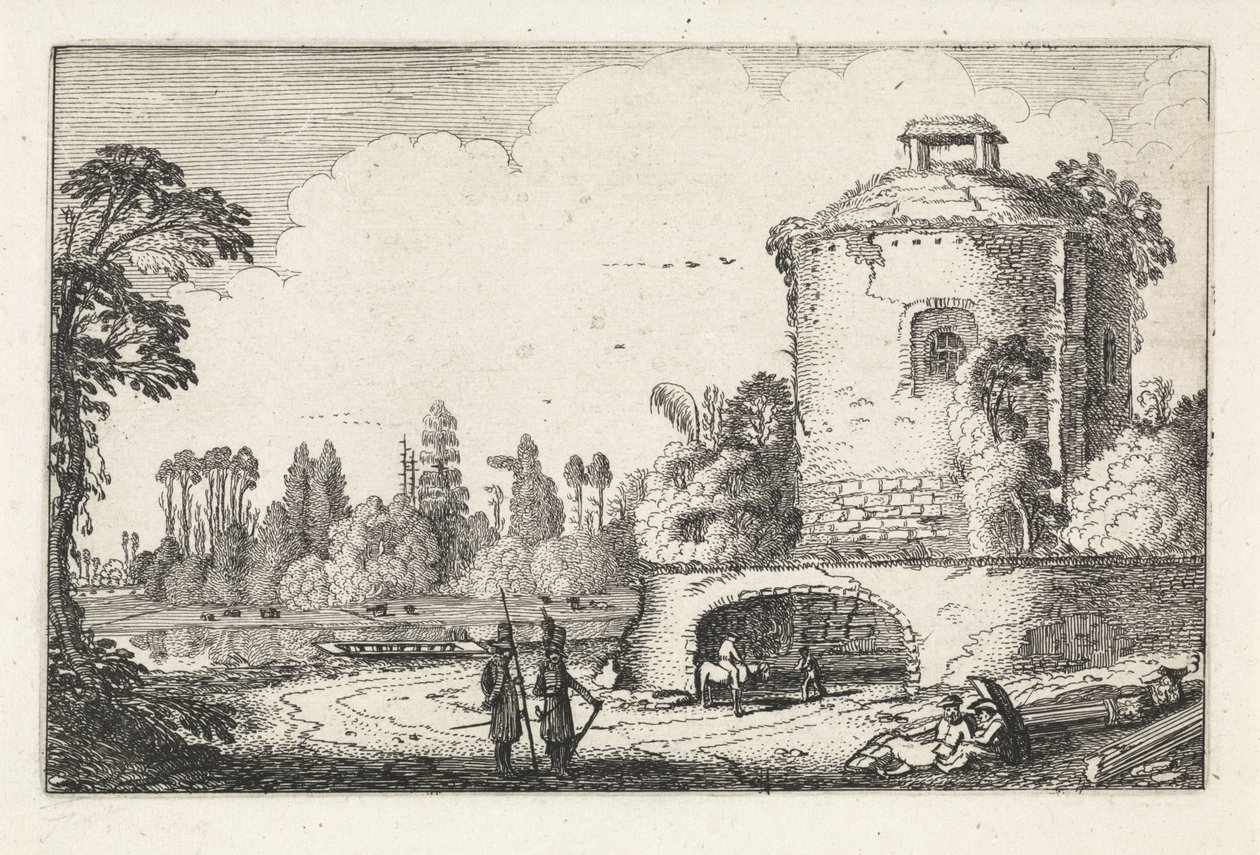 Yuvarlak bir kule ile manzara Manzaralar (dizi başlığı) Amenissimae aliquot requculae (dizi başlığı) by Jan van de Velde (II)