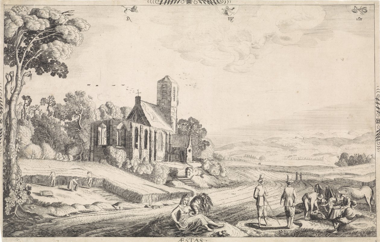 Tahıl hasadı ile manzara Aestas (nesne üzerindeki başlık) by Jan van de Velde (II)