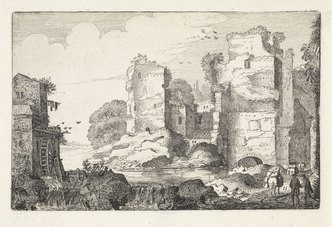 Kalıntılar ve su değirmeni ile manzara Manzaralar (dizi başlığı) Amenissimae aliquot requculae (dizi başlığı) by Jan van de Velde (II)
