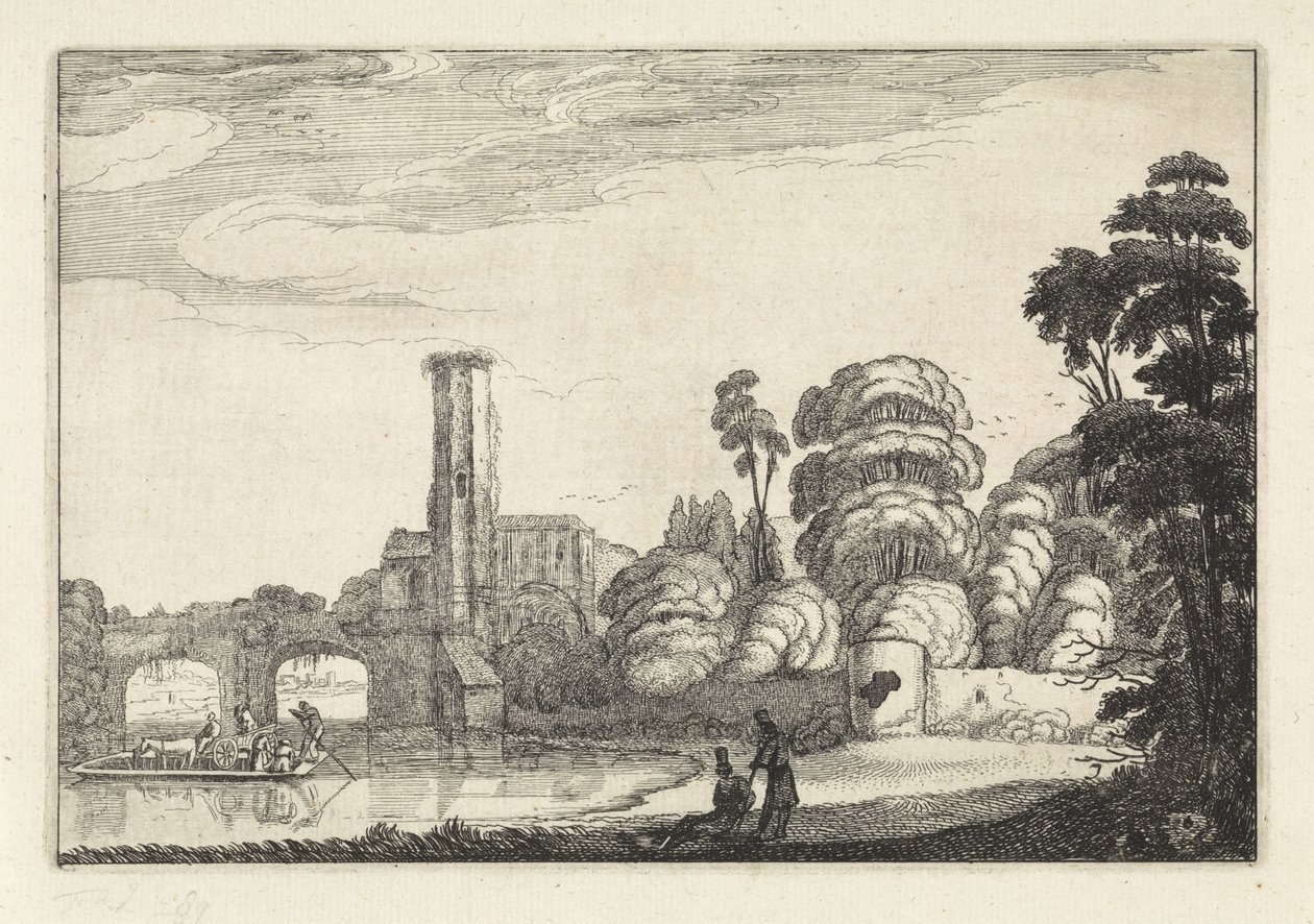 Bir köprüde Pont ve bir harabe Manzaralar (dizi başlığı) Amenissimae aliquot requculae (dizi başlığı) by Jan van de Velde (II)