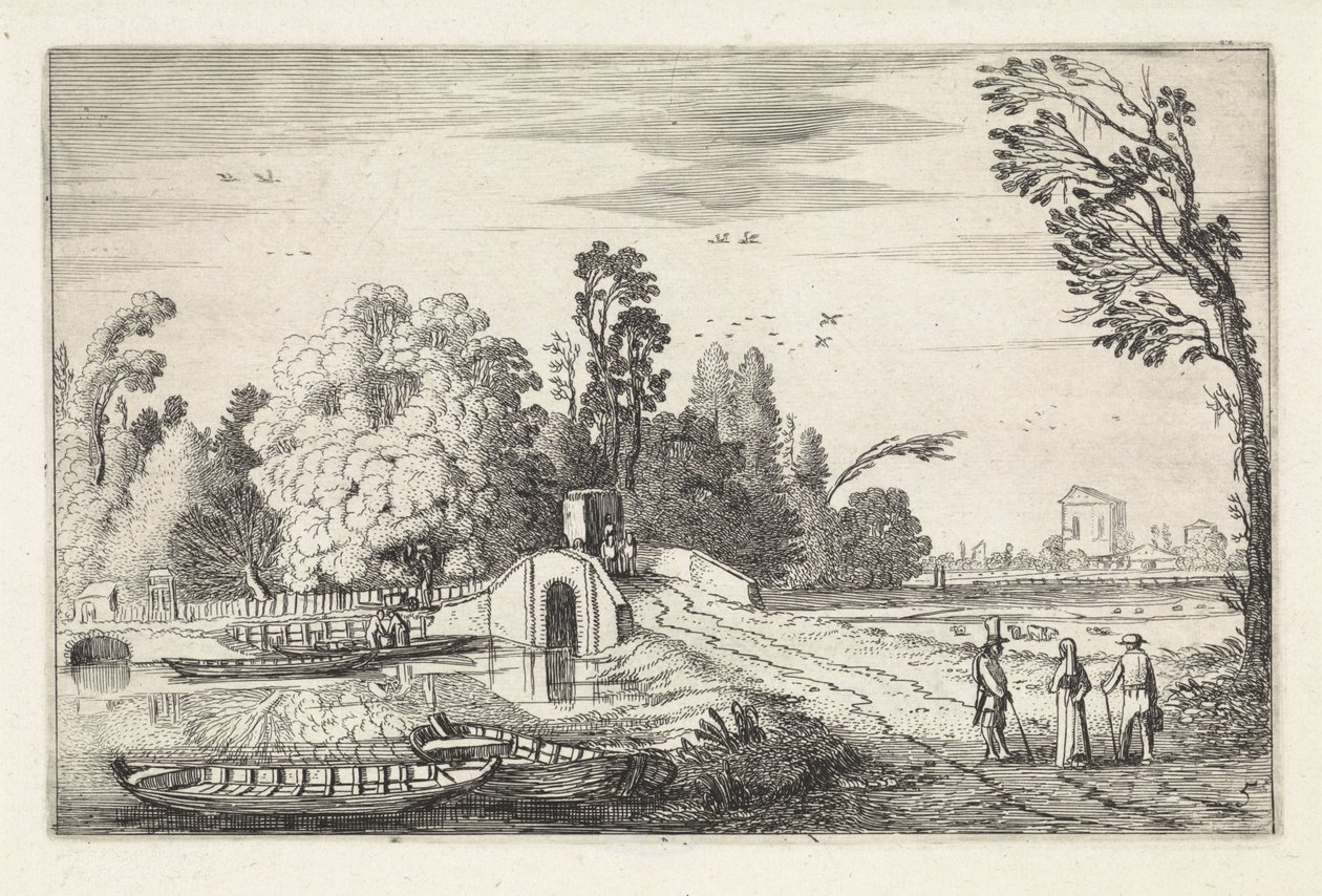 Taş köprülü nehir manzarası Manzaralar (dizi başlığı) Amenissimae aliquot requculae (dizi başlığı) by Jan van de Velde (II)