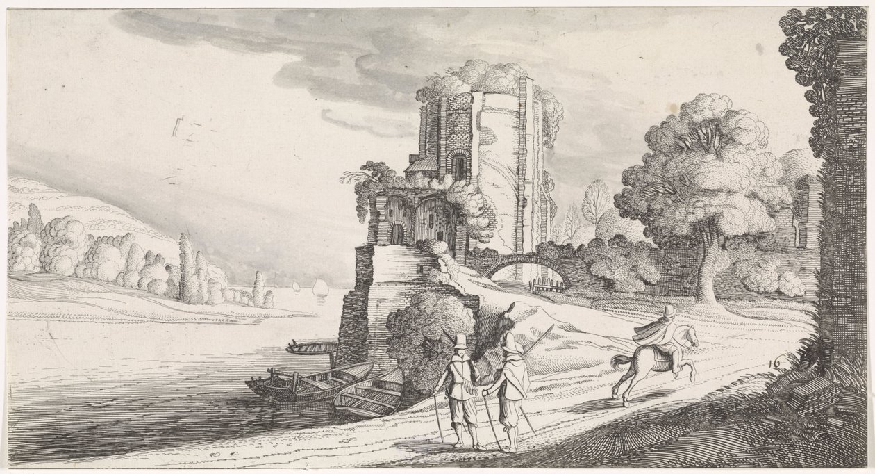 Bir nehir üzerinde yuvarlak kule Keyifli manzaralar ve eğlenceli şiirler (dizi adı) by Jan van de Velde (II)