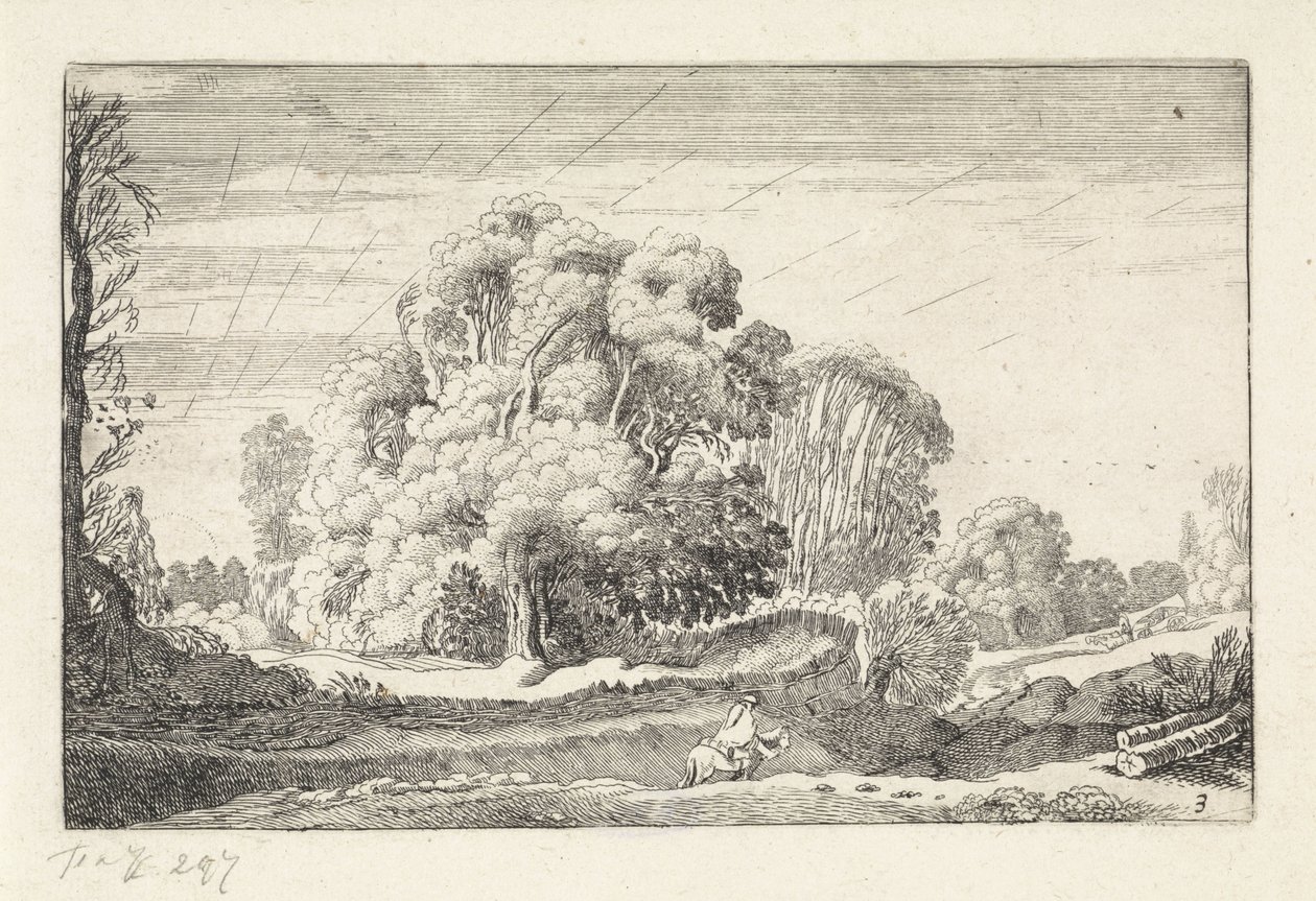 Gün doğumunda bir manzarada binici Manzaralar (dizi başlığı) Amenissimae aliquot requculae (dizi başlığı) by Jan van de Velde (II)