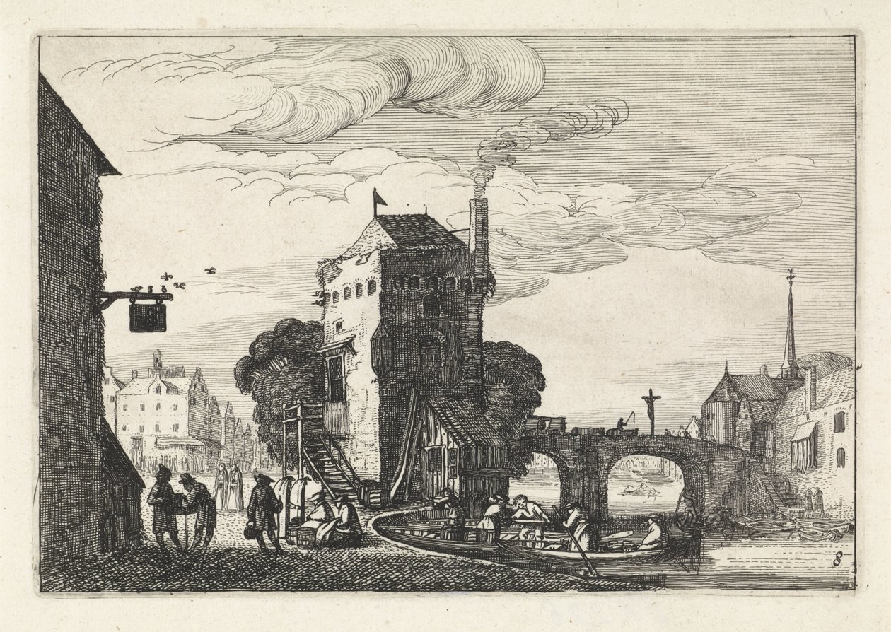 Bir nehir üzerinde bir köprü ile şehir manzarası Manzaralar (dizi başlığı) Amenissimae aliquot requculae (dizi başlığı) by Jan van de Velde (II)