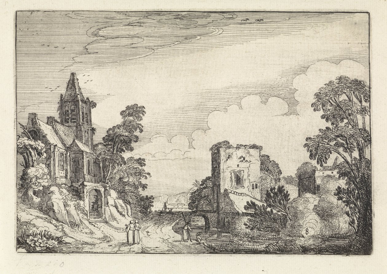 Kule ve bir manzara içinde bir kilise Amenissimae aliquot requculae (dizi başlığı) Manzaralar (dizi başlığı) by Jan van de Velde (II)
