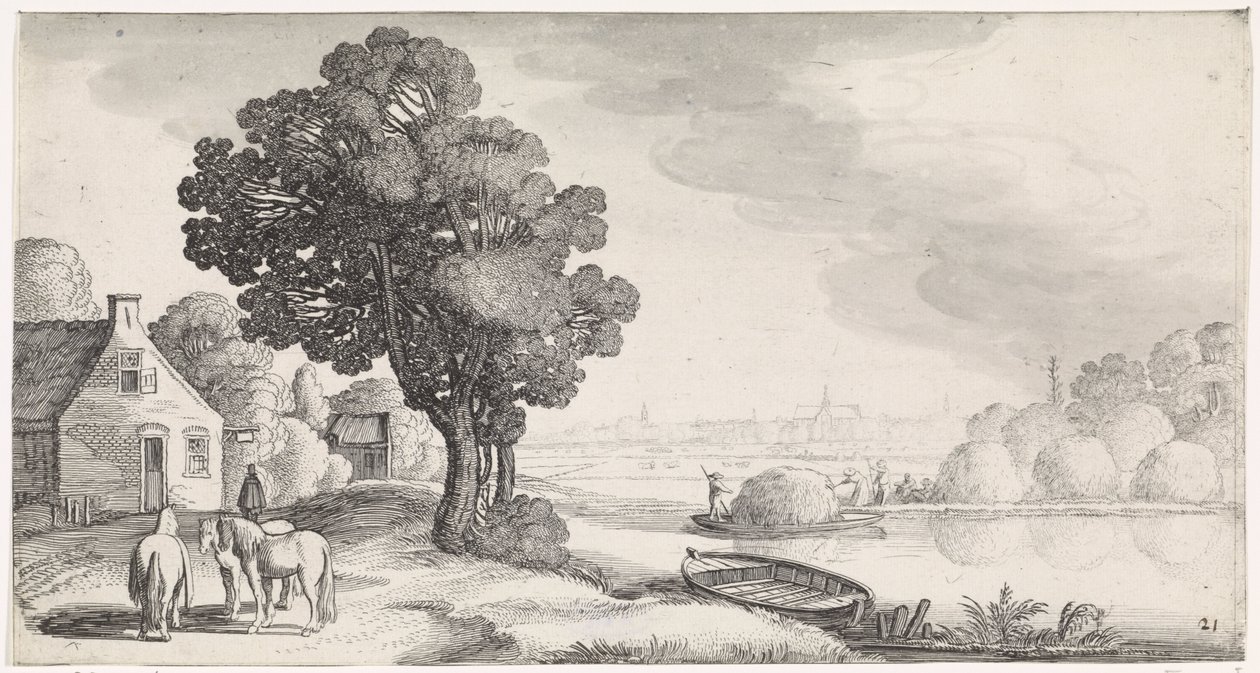 Uzakta Haarlem olan bir nehirde saman taşımacılığı Playsante manzaraları ve eğlenceli sahneler (dizi başlığı) by Jan van de Velde (II)