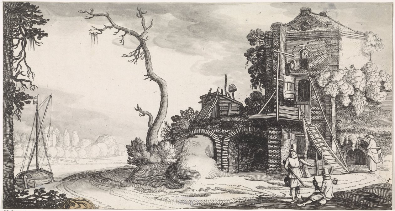 Han olarak kullanılan bir kulenin yanında iki şahin Playsante manzaraları ve eğlenceli sahneler (dizi başlığı) by Jan van de Velde (II)