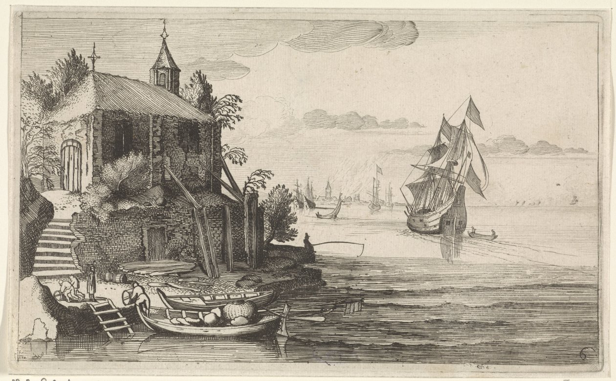 Şapelli bir sahilde iki usta Deniz Manzaraları (dizi adı) by Jan van de Velde (II)