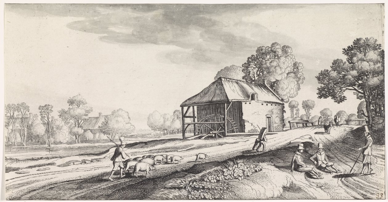 Su değirmeninde yol ayrımı Playsante manzaraları ve eğlenceli sahneler (dizi başlığı) by Jan van de Velde (II)