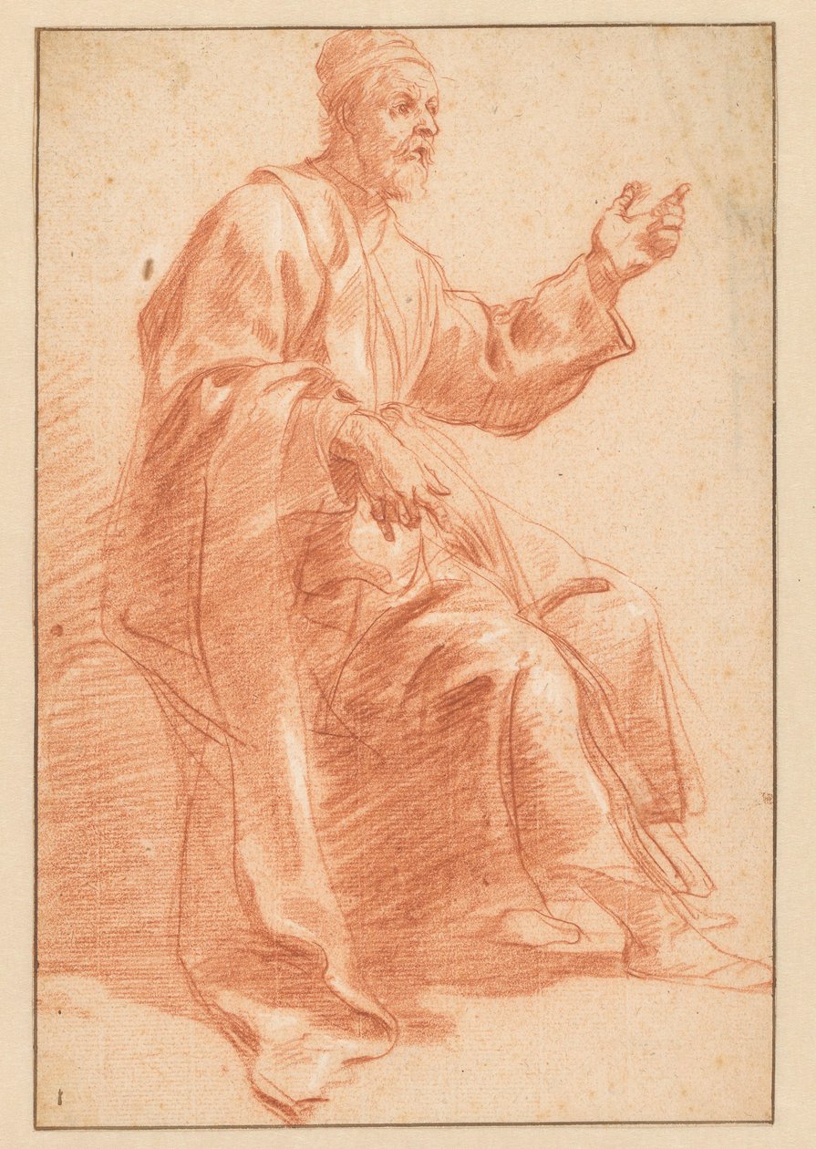 Kaldırılmış sol eli ile oturan yaşlı adam by Jan van den Bergh