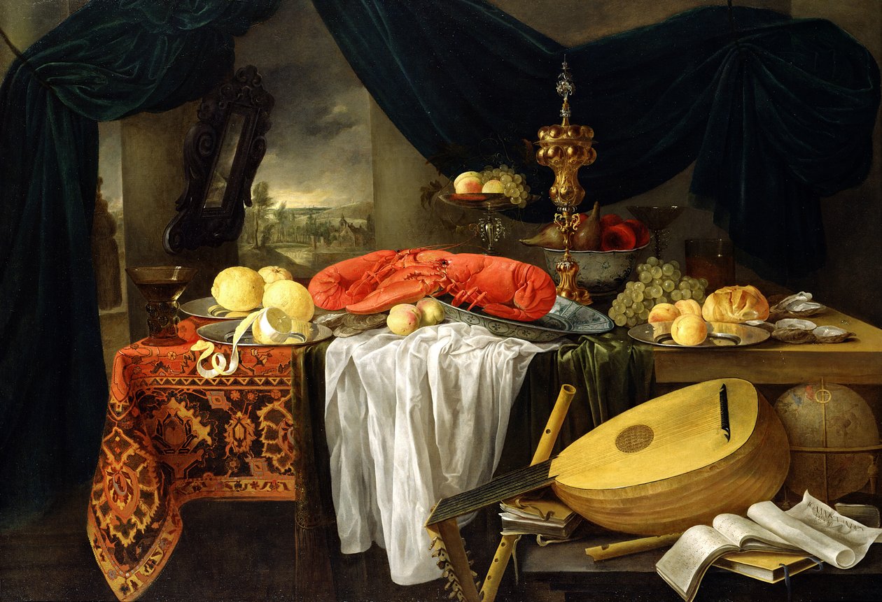 Istakoz, Limon ve Ud ile Natürmort, 1645 by Jan van den Hecke