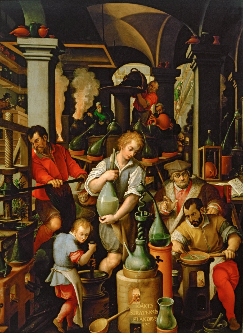 Simyacının laboratuvarı by Jan van der (1523-1605) Straet