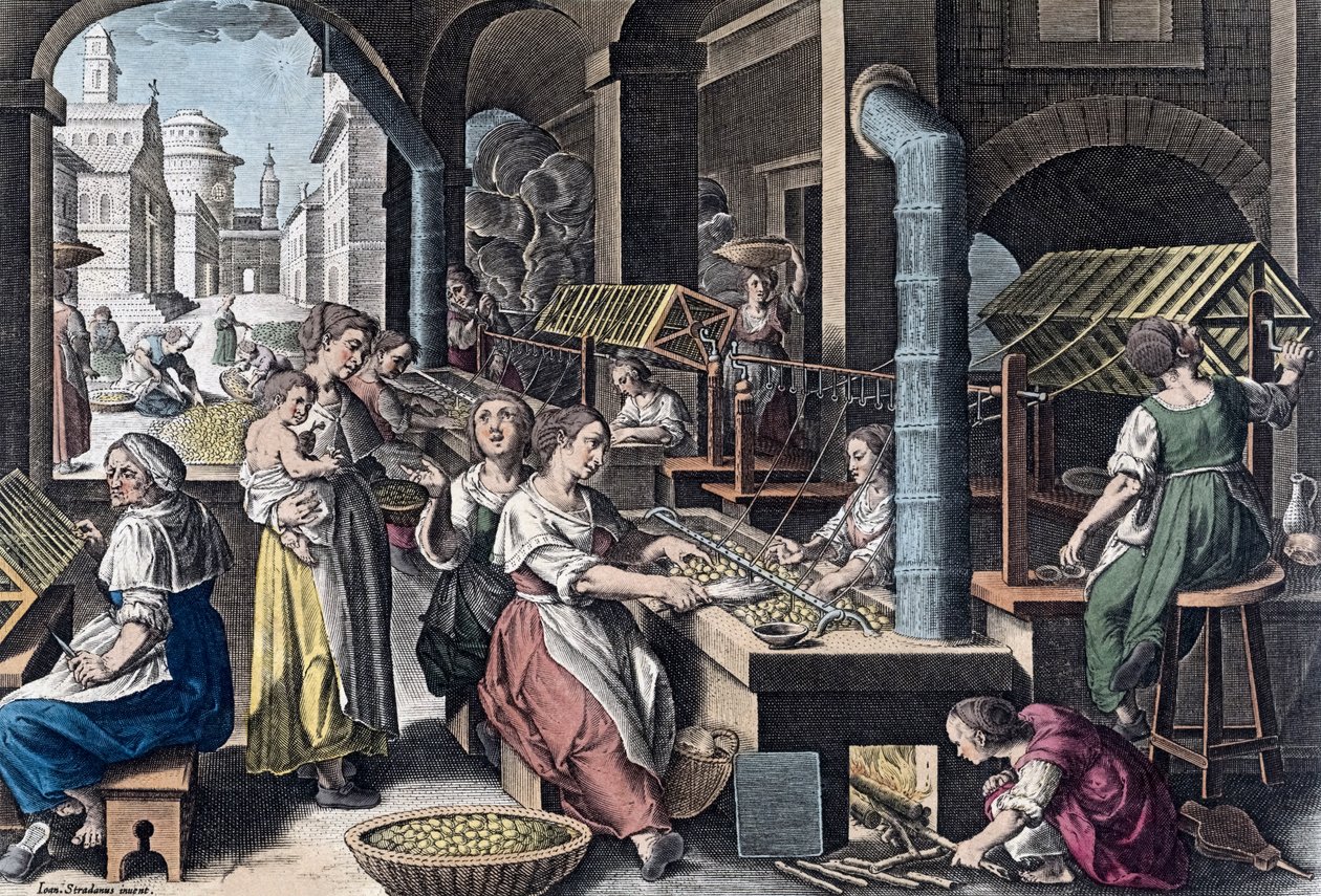 16. yüzyılda Avrupa'da ipek üretimi (baskı) by Jan van der (1523 1605) (after) Straet