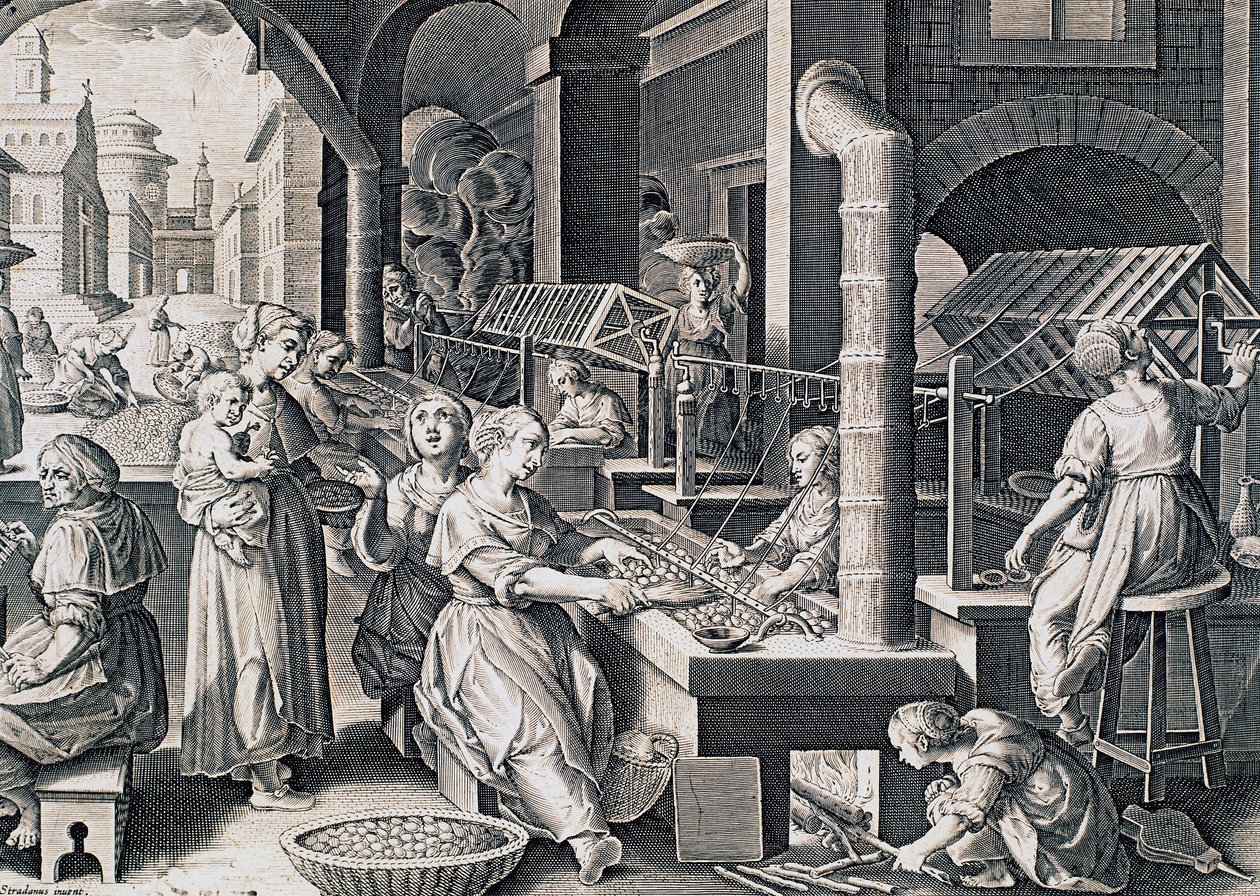Vermis sericus, ipek ören ve ipekböceklerini ateşte ısıtan kadınlar, Stradanus (1523-1605), İtalya by Jan van der Straet