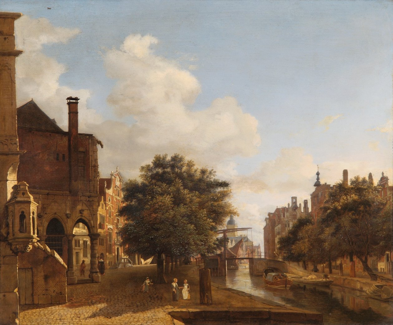 Mimari Fantezi, Eski Belediye Binası ile, Amsterdam c.1667-72 (meşe panel üzerine yağlı boya) by Jan van der Heyden