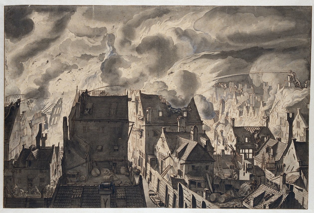 Elandsgracht'ta yangın by Jan van der Heyden