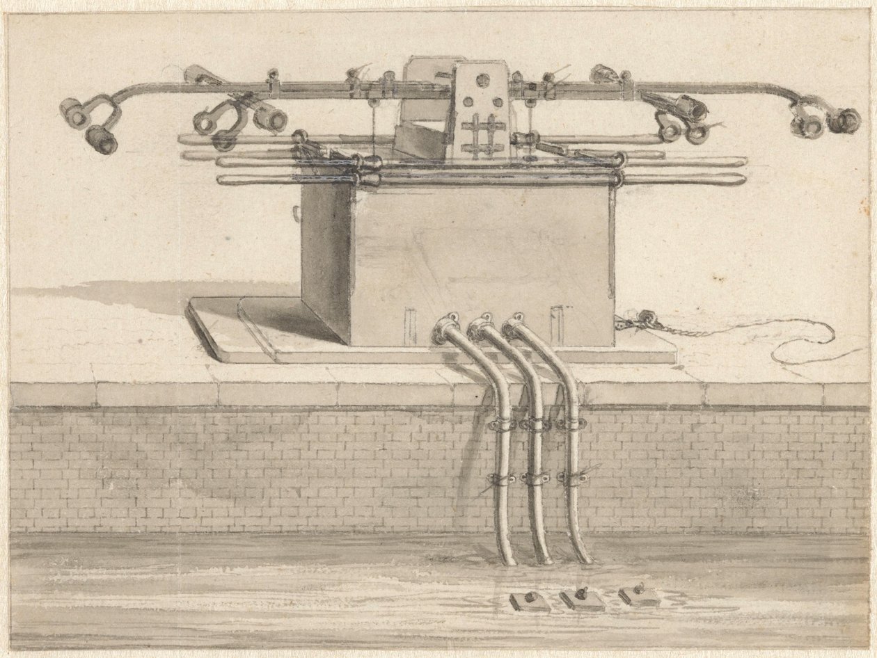 Yangın hortumu önünde çift emişli pompa by Jan van der Heyden