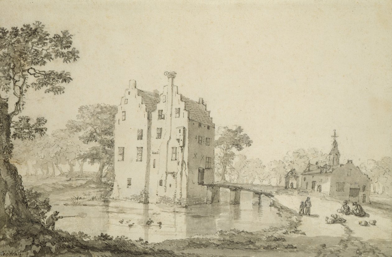 Zuylenburgh Kalesi (Slot Zuylen) (kağıt üzerinde kalem ve kurşun kalem) by Jan van der Heyden
