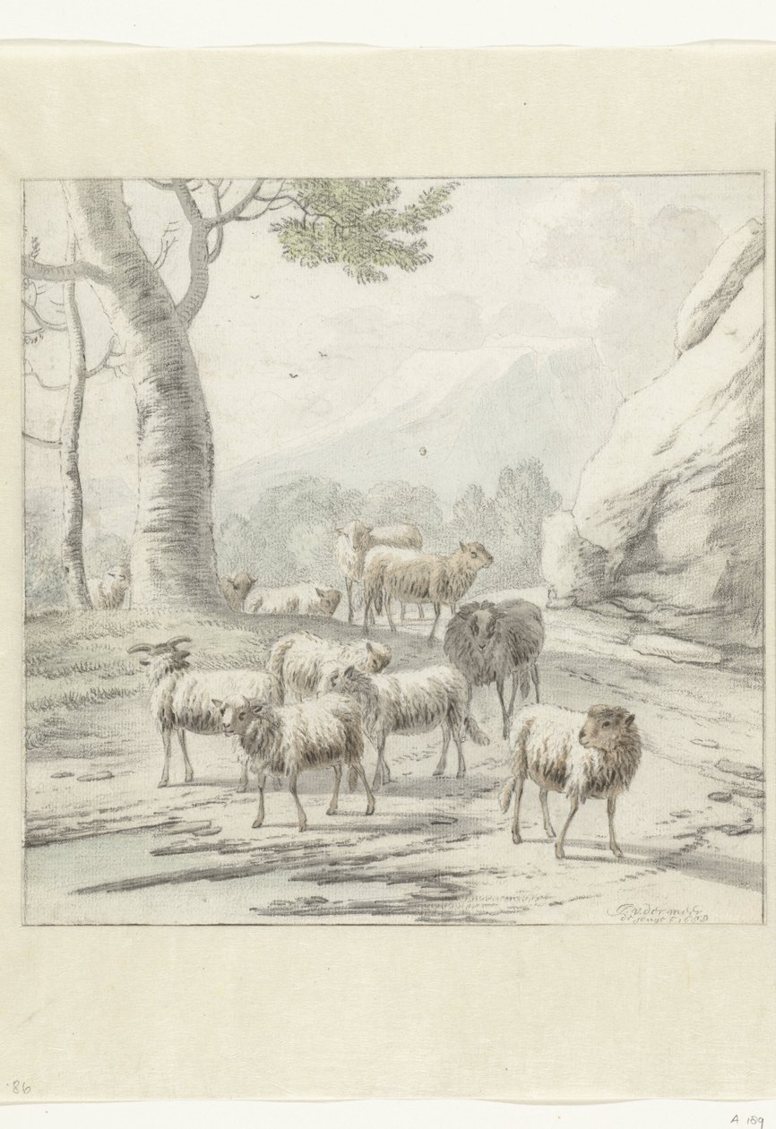 Bir Ağacın Yanında Koyun Sürüsü ile Manzara by Jan van der Meer (II)