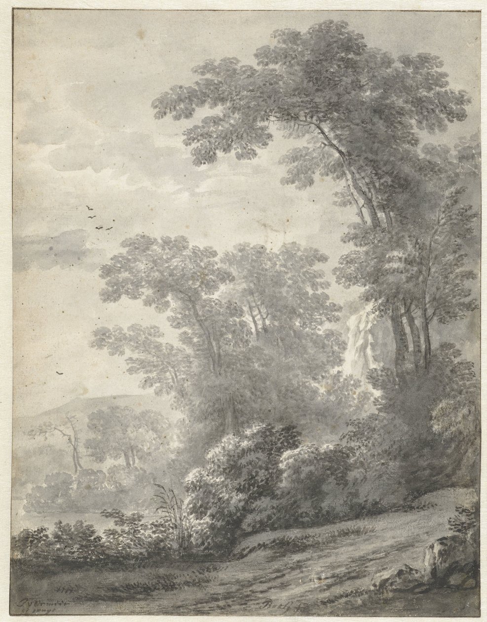 Bir Nehrin Yanında Ağaçlar ile Dağ Manzarası by Jan van der Meer (II)