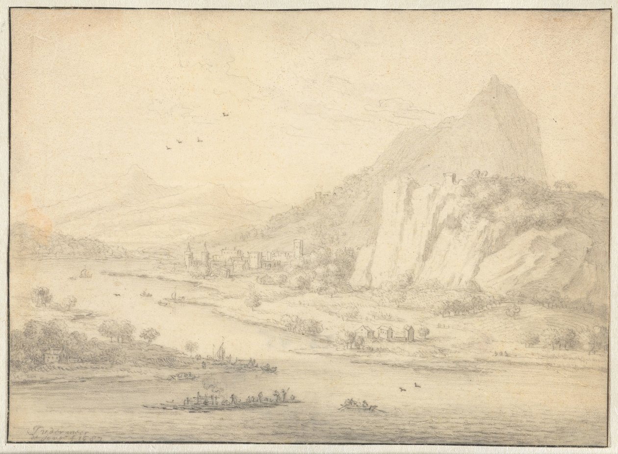 Teknelerle Dağlık Nehir Manzarası by Jan van der Meer (II)