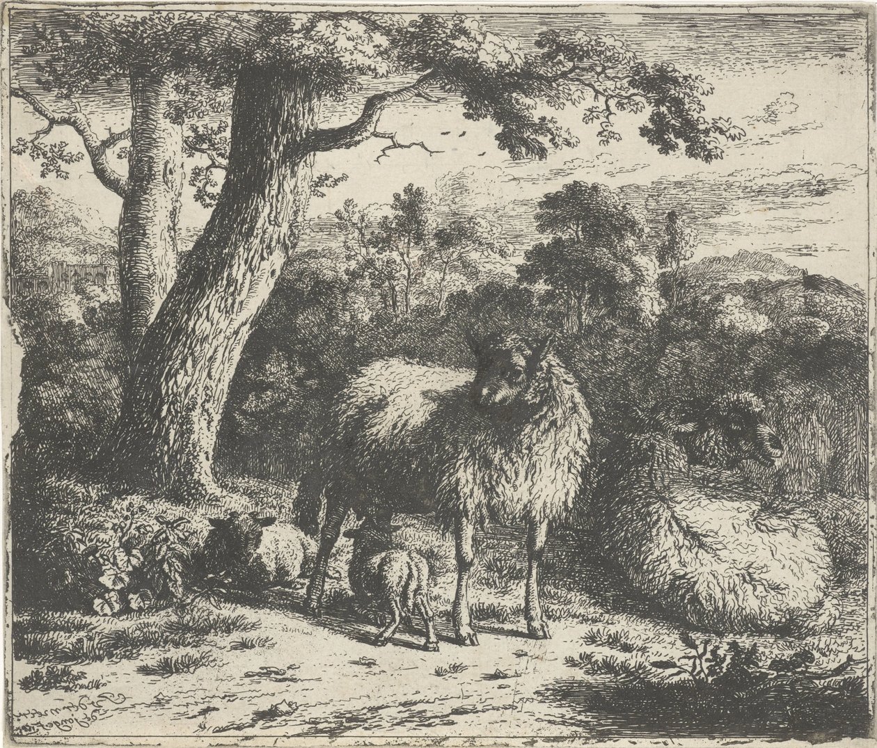İki kuzu ile duran koyun by Jan van der Meer (II)