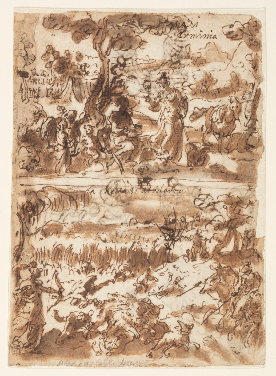 Üstte: Erminia ve çoban; Aşağıda: Atalanta, Calydonian Domuzu avlarken by Jan van der Straet, called Stradanus